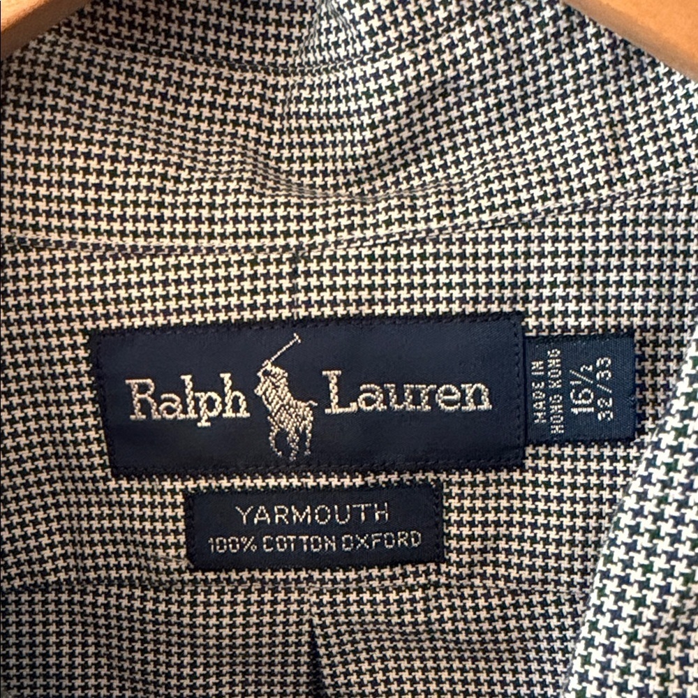 Ralph Lauren Yarmouth Mens 16.5 Cotton Houndstooth Oxford Shirt Preppy Classic - Picture 2 of 8